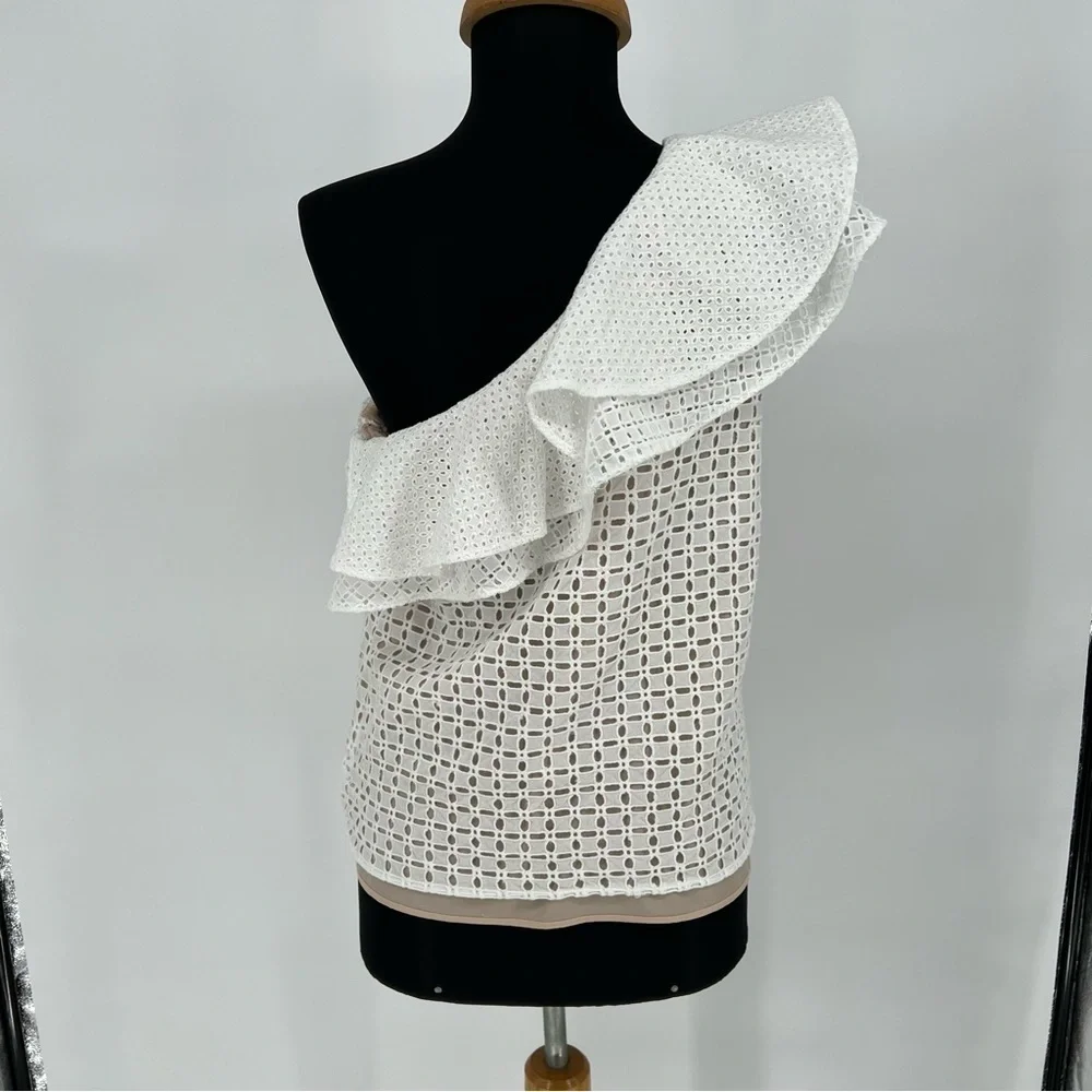 J. Crew One Shoulder Ruffle‎ Eyelet Top